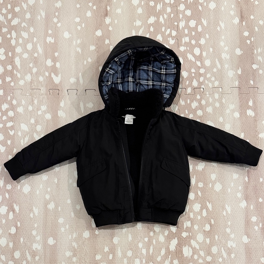 Little Marc Jacobs Boys Black Hooded Winter Coat Jacket Plaid Lining Size 2 / 2T